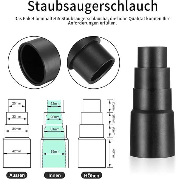 6 universal vacuum cleaner hose adapters - Connections and nozzles for workshop vacuum cleaners - Complete conversion kit
