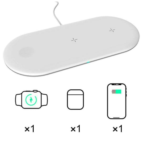 Bärbar Multifunktionell 3-i-1 Trådlös Laddare (Vit)