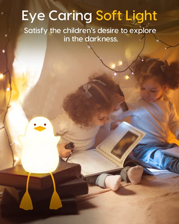 Cute Duck Lamp, Soft Duck Lamp, Dimmable Silicone Night Light for Kids Room, Rechargeable LED Bedside Lamp with 20-Minute Timer and Tap Control.