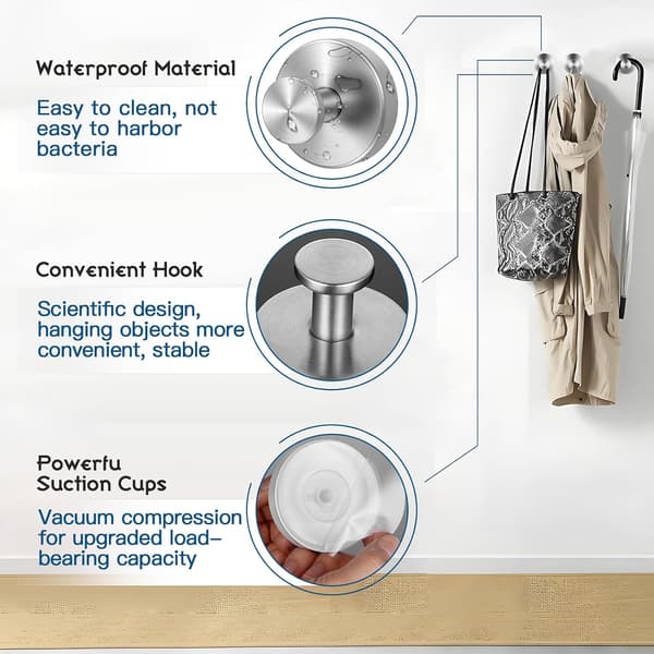 4 pcs Suction Cups without Drilling, Stainless Steel Suction Cups, Bathroom Suction Hooks | Reusable Bath Towel Hooks, Suction Cups, Shower Hooks