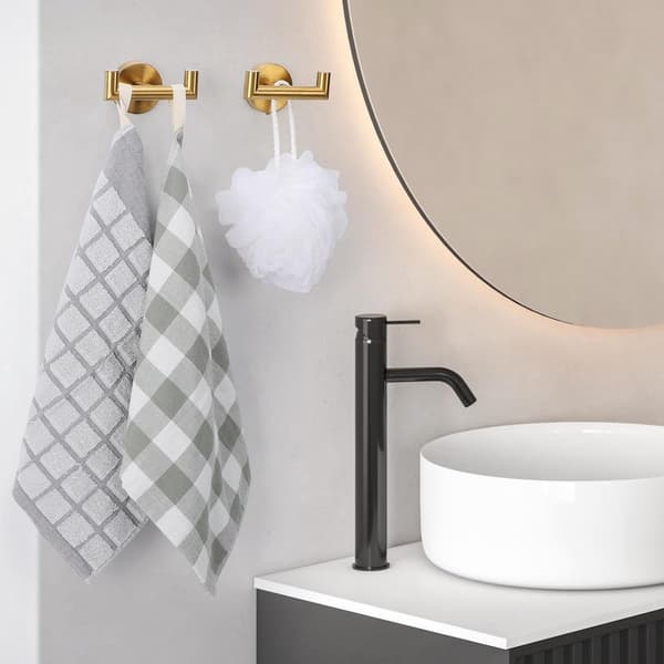 Stainless Steel Wall Hooks, 2 Pieces Gold, Double Robe Hook, Towel Holder for Bathroom and Kitchen