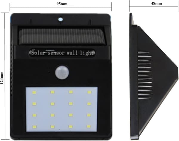 16 LED solcellelampe med bevægelsessensor og lyssensor til automatisk tænding og slukning [Energiklasse A+++]