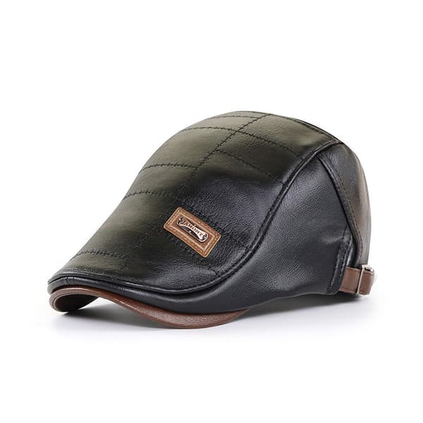 Black Trendy Leather Beret for Men, Adjustable PU Leather Cap