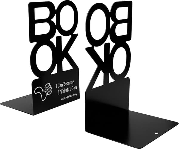 Metal \"BOOK\" Alphabetically Shaped Non-Slip Bookends Book Organizer for