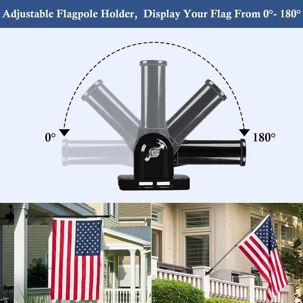Flagpole Holder Adjustable Bracket for Outdoor Use - Heavy Duty Aluminum Multi-Position Mounting Bracket, Rust-Proof With Hardware, 1\" Inner Diameter