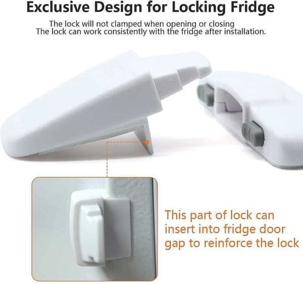 2-piece Refrigerator Lock, White, Child Safety Lock for Freezer Door, Drawer, and Cabinet