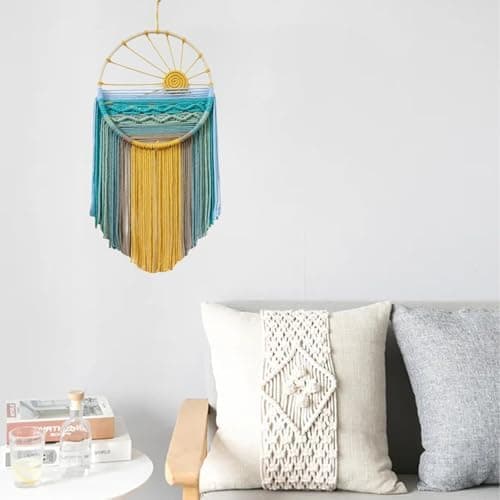 30x60cm Auringonlasku Makramee Seinävaate, Gobeliini Unisieppari Seinätaide Makramee Aurinkoseinä Koriste Käsintehty Kudottu Boho Gobeliini