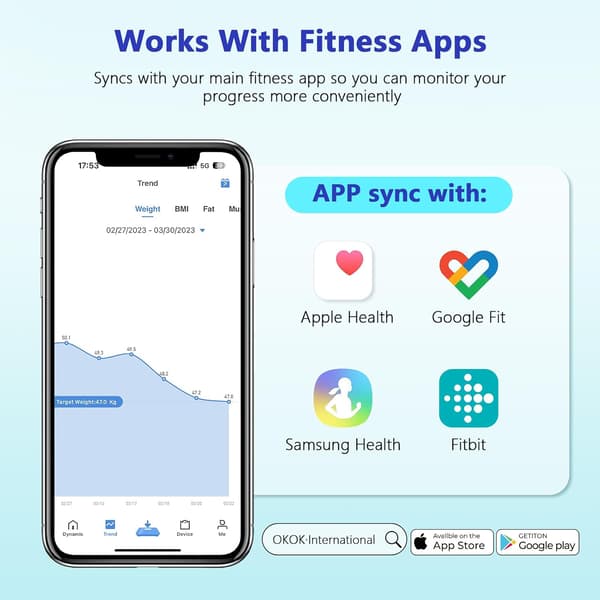 Connected Scale Impedance Meter Scale for iOS and Android with 12 Body Data Fat Mass and Muscles