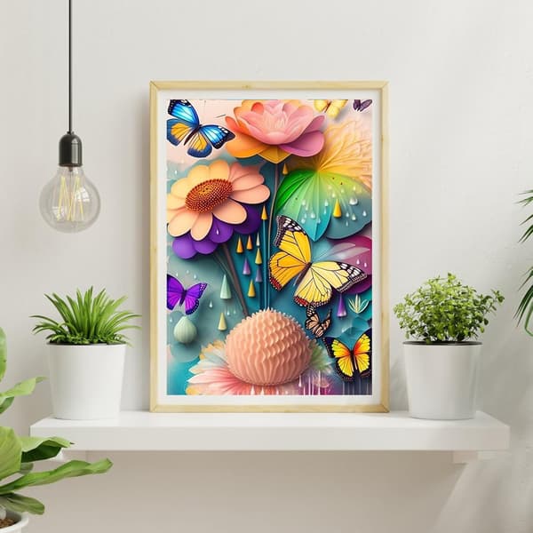 30x40cm Blomster Diamantmaling til Voksne, 5D Sommerfugle Diamo