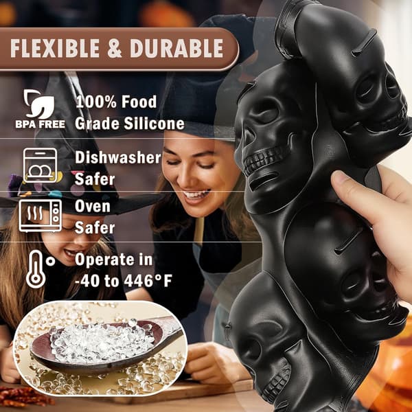Halloween hodeskalle silikonbakeform 6-hulls 3D pirathodeskalle bakeform svart