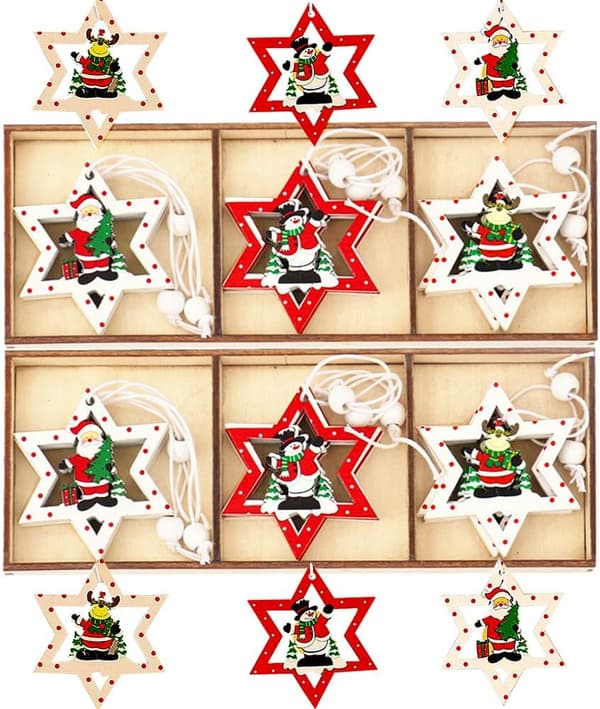 Træ juletræsophæng 18 stk. træ julepynt