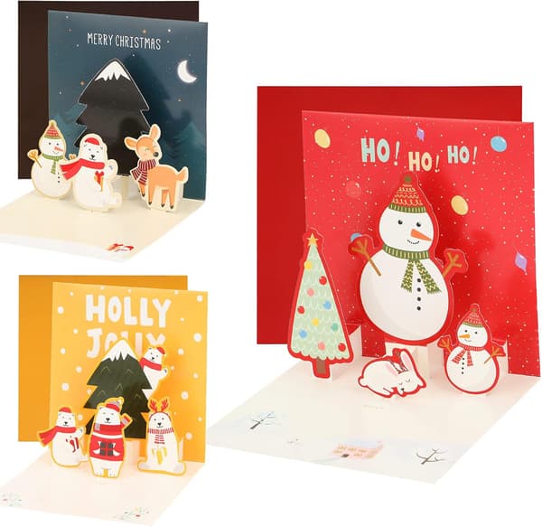 3 stycken julkort, 3D julkort, Pop Up Mini Christma