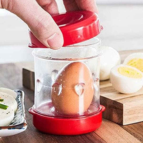 1x Egg Tongs for Removing Hard-Boiled Eggs - Egg Peeler and Cracker - Egg Peeler - Shake and Peel - Kitchen Utensil for Opening Eggs - Red