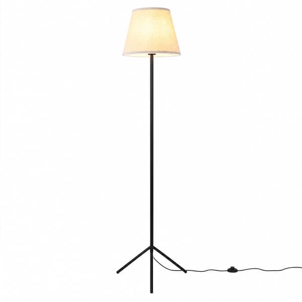 Moderne gulvlampe med tekstilskjerm og stativfot
