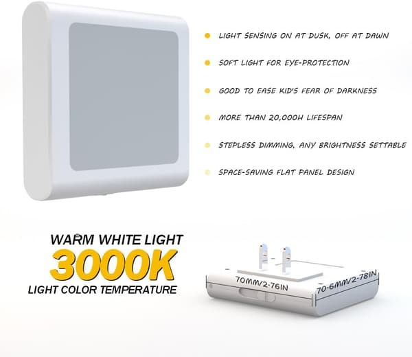 LED Night Light with Automatic Dusk Sensor and Adjustable Brightness, Suitable for Hallways, Bedrooms, and Children's Rooms.