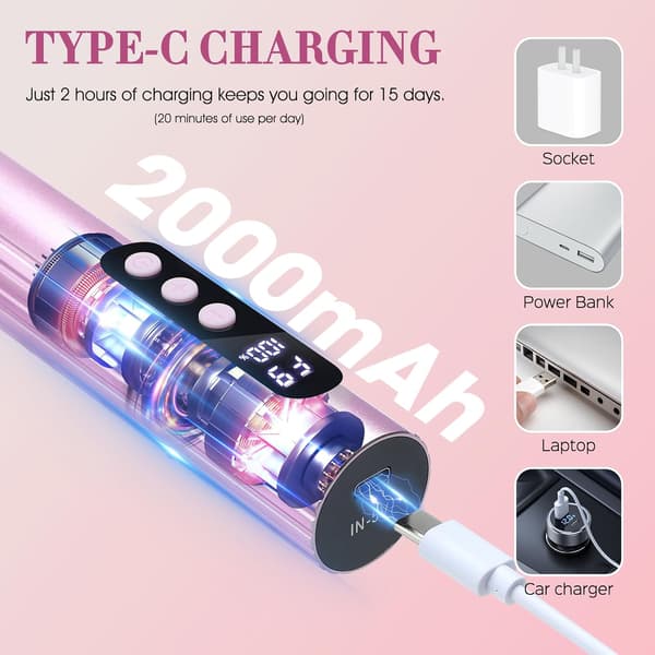 Electric Foot File for Calluses, 9 Adjustable Speeds, Includes Sanding Discs and Accessories, Pink
