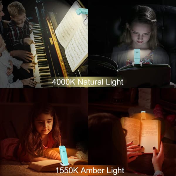 Blå USB-genopladelig boglampe til læsning i sengen, clip-on LED
