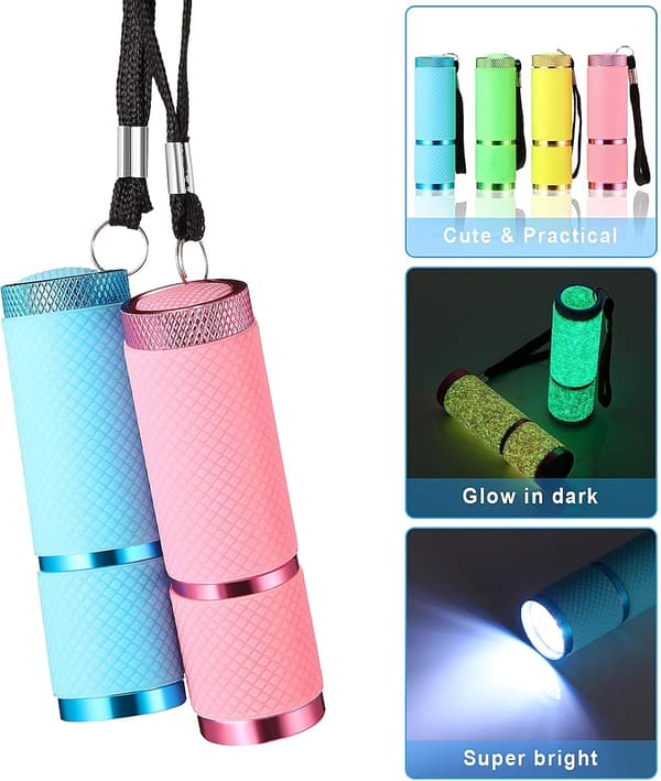 8 taskulamppua, 9 LED-kumipäällysteistä taskulamppua kahvalla, mini
