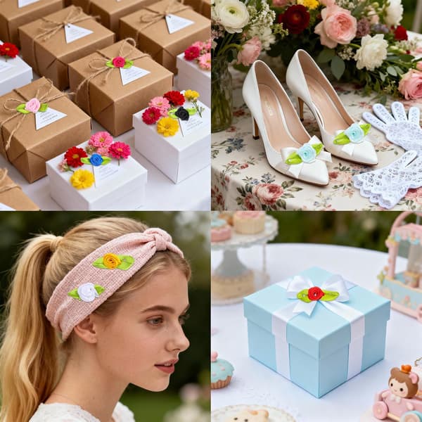 200 stk. miniblomster til håndarbeid, 15 mm stoffbryllup