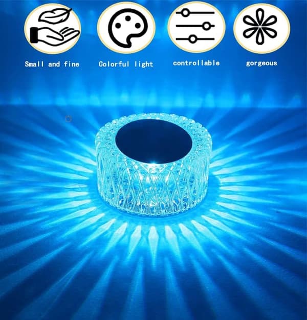 Crystal LED Table Lamp, 3-Level Adjustable Brightness, 16-Color Touch Controlled Rechargeable Lamp, Night Light, Bedside Lamp, Dining Table Lamp