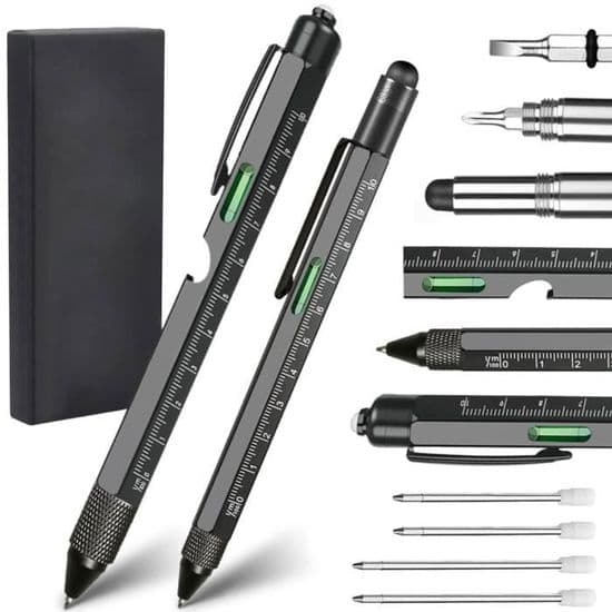 Gave til mænd og fars dag: 2-delt 9-i-1 multifunktionel pen - Original gaveidé til mænd, far, fars dag - Sort pen