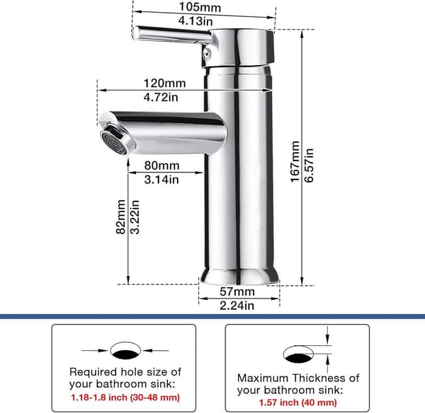 Baderomskran, ettgrepskran for baderom, moderne servantkran, stillegående keramisk ventilkjerne, forkrommet