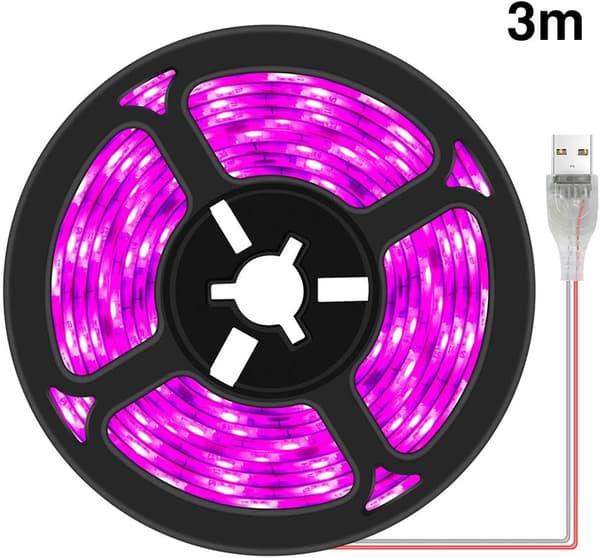 LED-vekstlysstriper Vanntett Fullspektrum Innendørsplanter Sukkulenter Hydroponics Drivhus Hagebelysning USB(3M)