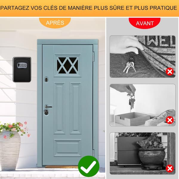 Key Lock Box, Wall Mounted Key Lock Box with 4-Digit Combination, Weatherproof Key Safe for Home, Garage, Airbnb, Black