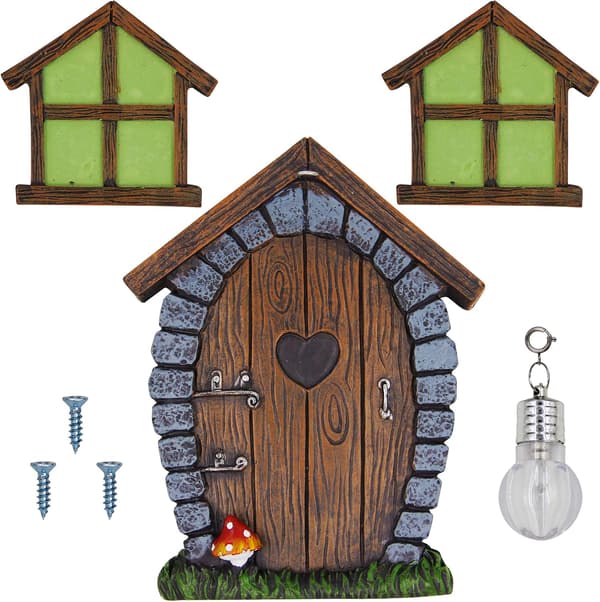 Miniature vinduer og døre med træ dekorative lys, lum