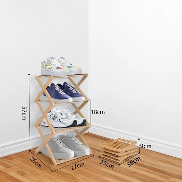 (pow yeah!) Small Vertical Shoe Rack, Portable Foldable Shoe Rack with 4 Tiers, Freestanding Shoe Rack Without Installation