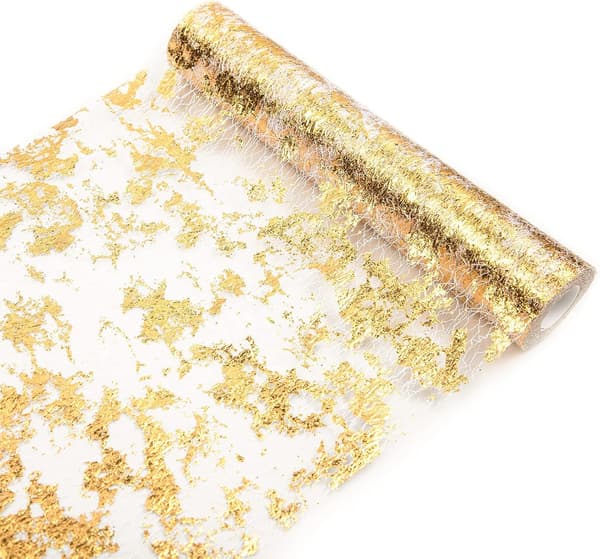 Mesh Table Runner with Gold Color 28cmx10m, Metallic Table Ribbon,