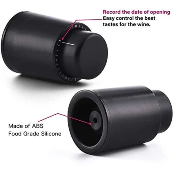 2-pack vacuum stoppers for bottles with time scale, champagne vacuum stoppers, reusable bottle stoppers.