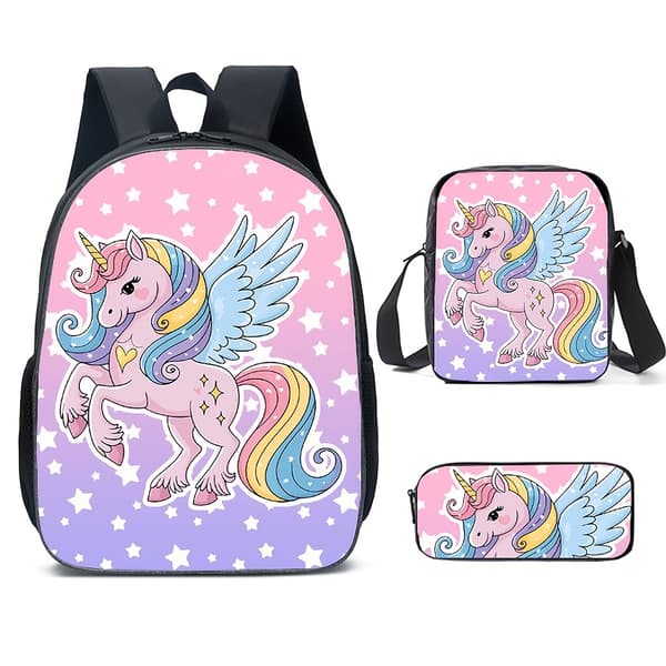 Unicorn Pattern Backpack Set with Shoulder Bag and Pencil Case Not provided Unicorn Red Not provided Unicorn Red