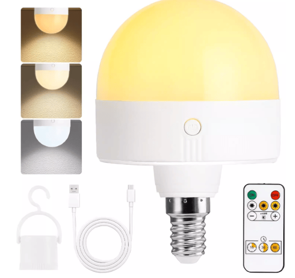 E14 Rechargeable LED Bulb 2-Pack 300LM 9W Equivalent Dimmable Remote Control -FF-