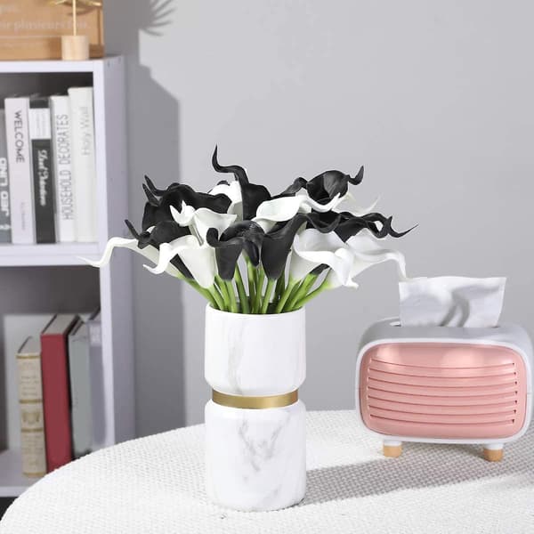 20 Pcs Calla PU Artificial Flowers Arrangement Office (Black and White)