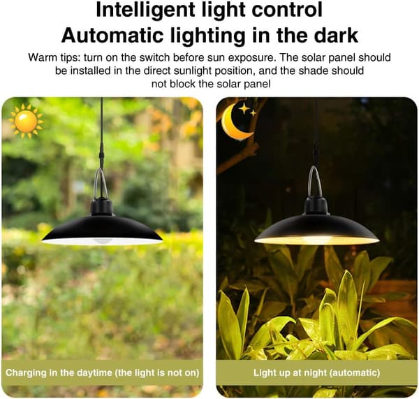 Solar Lights Outdoor Indoor, Remote Control Solar Powered Ceiling Lights IP65 Waterproof (Black)