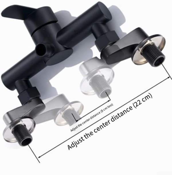 Black Adjustable Angle Coupling for Brass Shower Mixer - G1/2 to G3/4, fits 8-12 cm