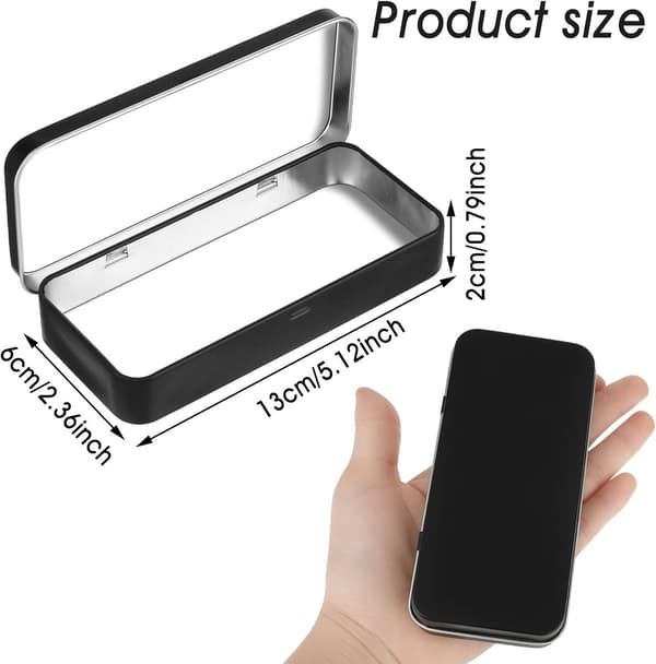 Iron Storage Box - Mini Hinged Box with Lid - for Needles, Candy, Jewelry, Crafts - 128*55*20 mm - Black