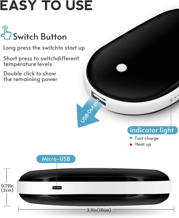 Hand Warmer Rechargeable, Electric Hand Warmer Reusable Pocket U