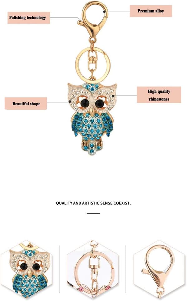 Kimaltava strassi söpö pöllö avaimenperä, riipus avaimenperä