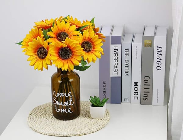 10 Sunflowers Artificial Flowers Realistic Single Stem, Decorative
