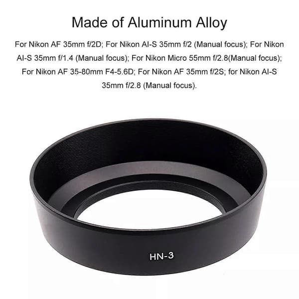 HN-3 52mm Metall Solblender Linsebeskyttelse for NIKON AF 35mm f/2D 35-80mm [DB]