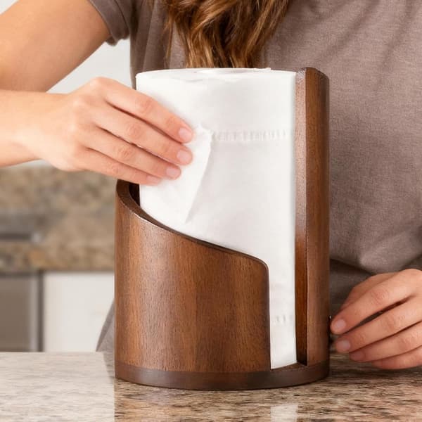 Wooden Paper Holder, Solid Wood Mountain Design, Tabletop Model for Kitchen, Bathroom, and Dining Room, Brown, 29 x 20 cm