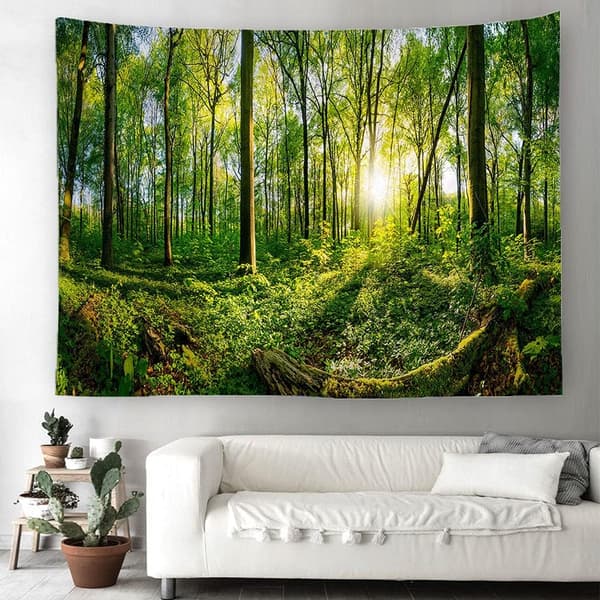 (150X200cm, 59\"X79\") Forest Tapestry Wall Hanging Green Tree and