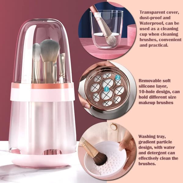 White - Makeup brush storage box with dust cover removable Cosme