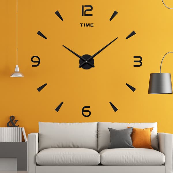 1 Moderni hiljainen DIY-seinäkello (musta, 70-90cm), 3D-tarra, puku