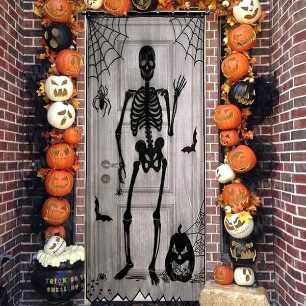 Halloween-gardiner, 2 stk. skelet-edderkoppespindsgardin dør P