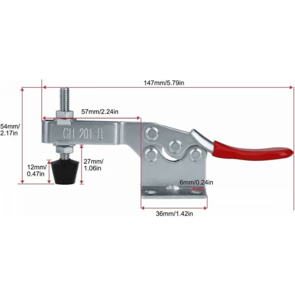 GH-201-B - Sett med 4 vertikale vippeklemmer med horisontal