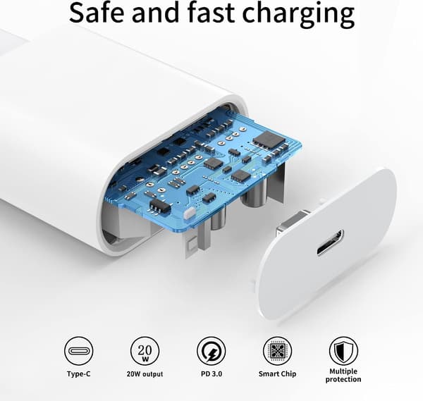 20W 2-pak USB C hurtigoplader, USBC-stik Type C væg AC-strømadapter