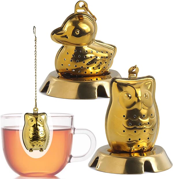 Te-infuser 2 stk Løse Te-sil Te-diffusorer For Løs Te Søte Tekuler I And- & Ugleform (Gull)